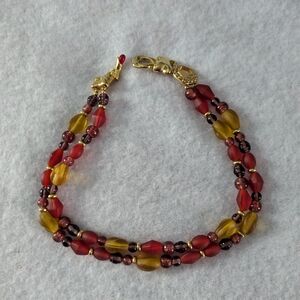 Chic Red and Gold Beaded Bracelet